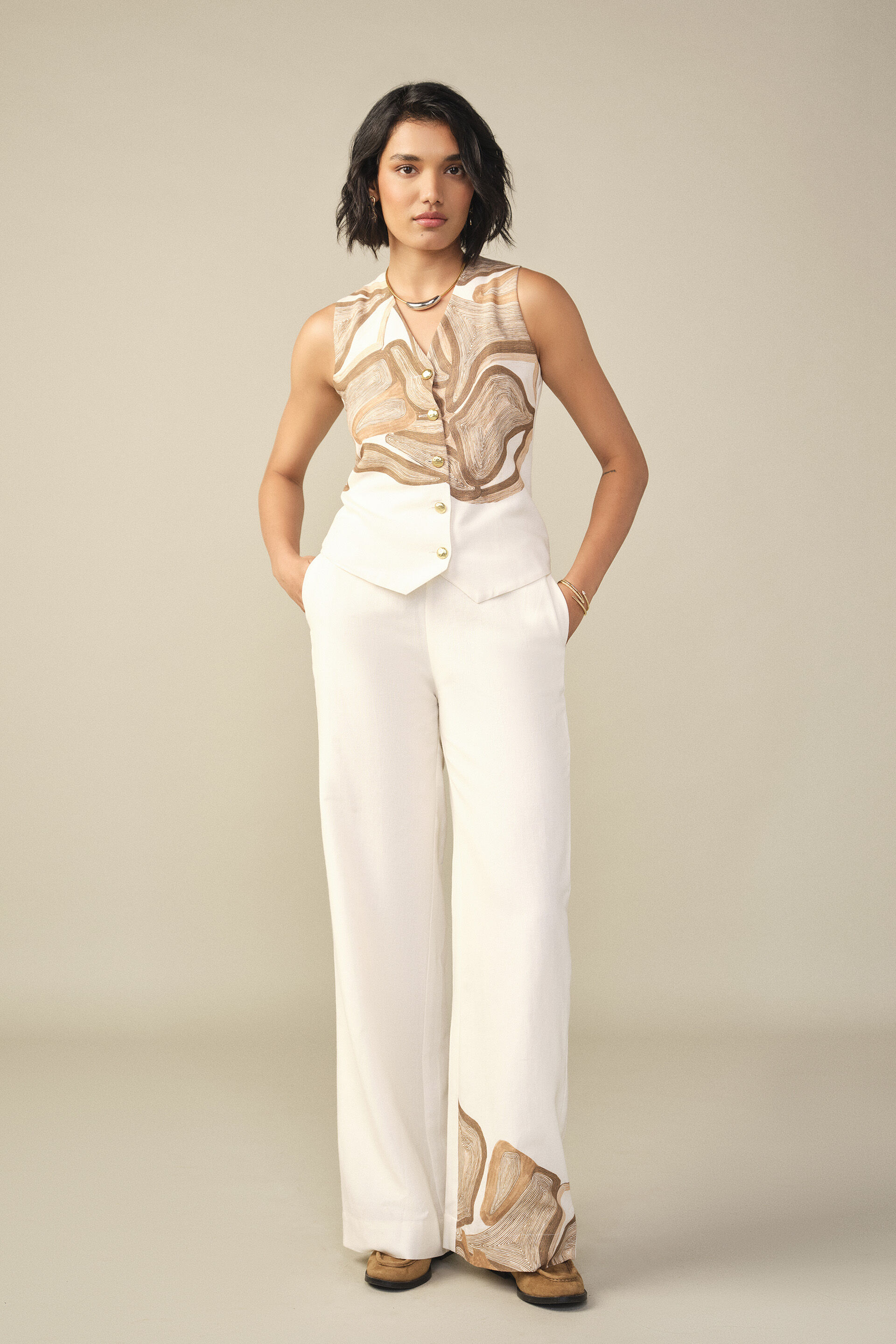 Abstract Print Co-ord in White, White, image 1
